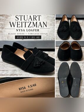 Stuart Weitzman Nysa Tassel Loafers Women’s 9.5 EU 40 Black Suede Flats